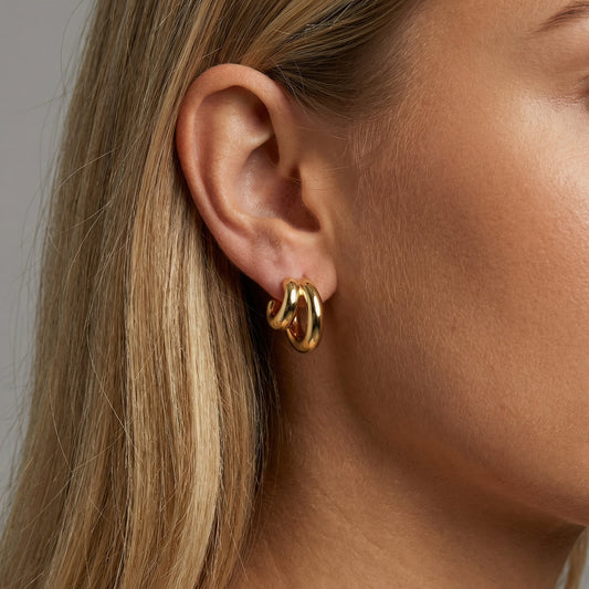 Double Round Hoop Earrings in 14K Yellow Gold