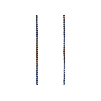 Blue Sapphire Linear 18K White Gold Drop Earrings