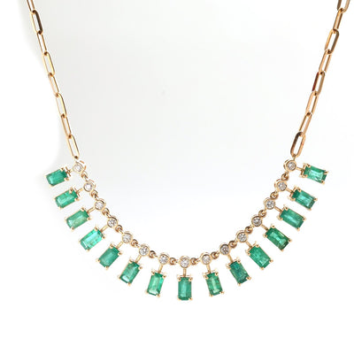 Baguette Shape Emerald Diamond 14K (18K Custom) Yellow Gold Statement Necklace