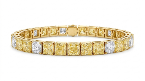 8.00 CTW Princess Cut Lab-Grown Yellow & White Diamond Tennis Bracelet