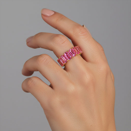 Pink Sapphire Diamond Ring in 14K Yellow Gold