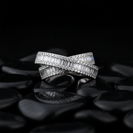 Statement Crossover Band Diamond Layered Ring in 14K White Gold