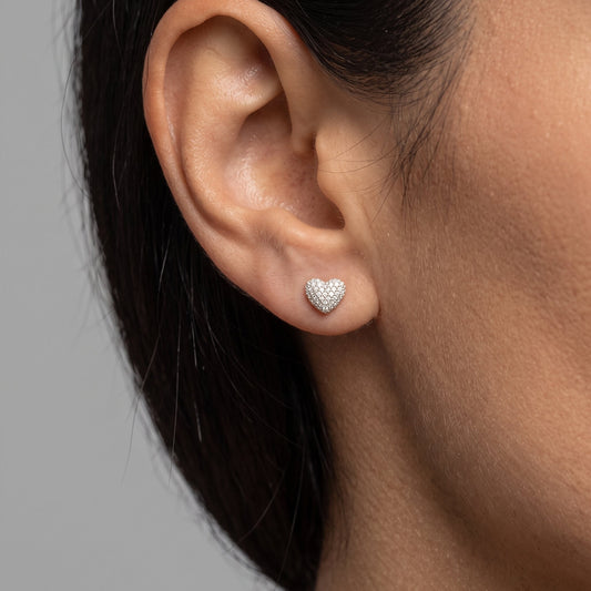 Diamond Heart Shape Stud Earrings in 14K Gold