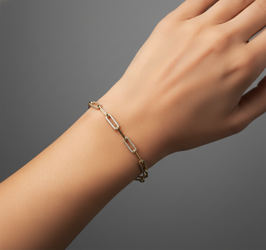 Paperclip Diamond Crafted Link Bracelet in 14K Gold