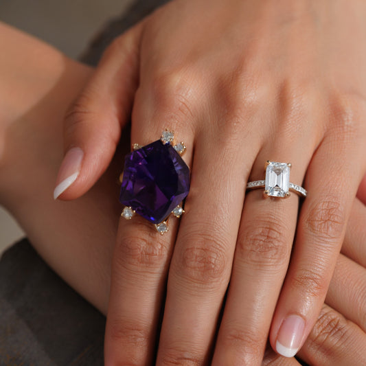 Royal Majesty Amethyst & Diamond Cocktail Ring in 18K Yellow Gold