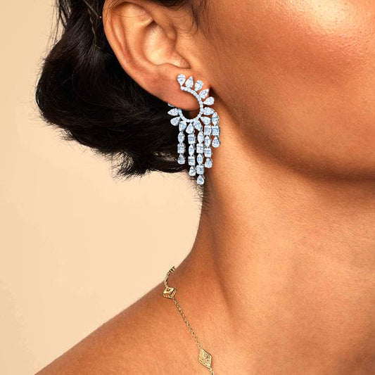 Chandelier Pear Marquise Diamond Statement Earrings in 18K White Gold