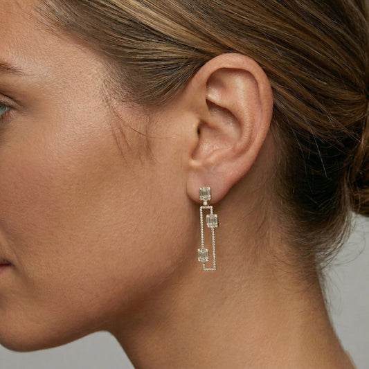 Geometric Diamond Drop Earrings in 14K Yellow Gold