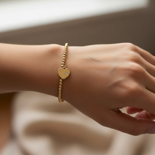 Beaded Heart 14K Charm Diamond Accent Bracelet