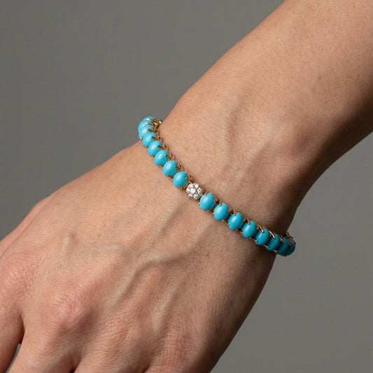 Azure Bloom Turquoise & Diamond 14K Yellow Gold Bracelet