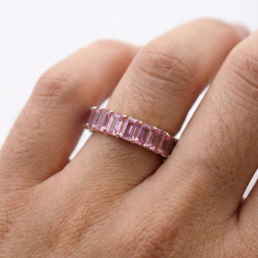 Blush Pink Sapphire Step-Cut Eternity Ring in 14K Gold