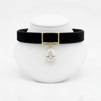 Midnight Velvet Pear Diamond Drop Choker 14K Necklace