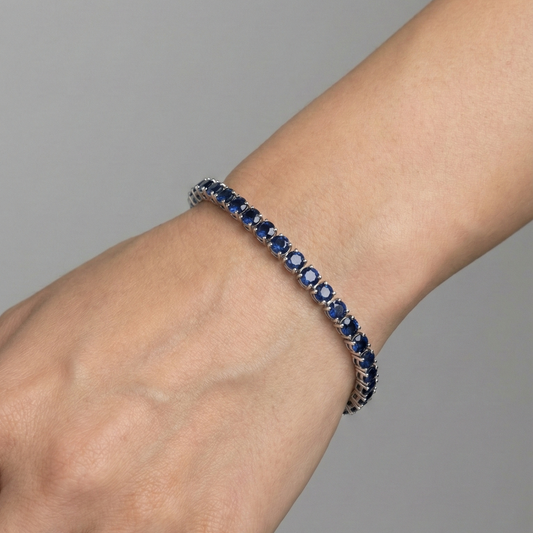 Deep Azure Sapphire Line 14K White Gold Tennis Bracelet