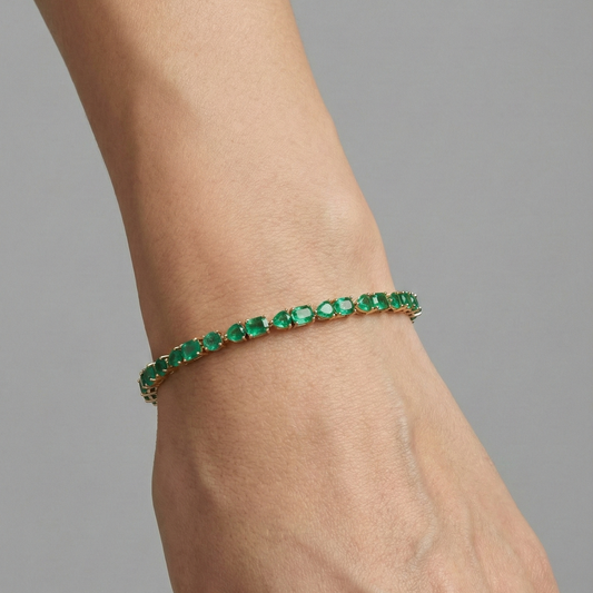 Emerald Elegance 14K Yellow Gold Tennis Bracelet