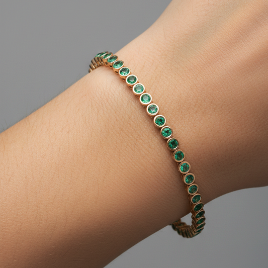 Emerald Halo 14K Yellow Gold Tennis Bracelet