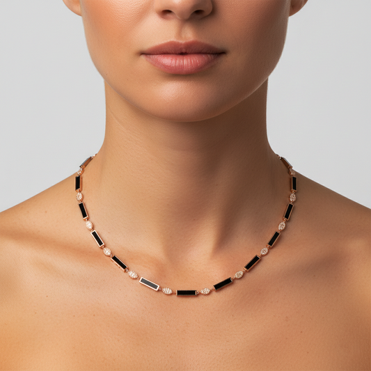 Diamond Malachite Station Necklace in 14K Yellow Gold