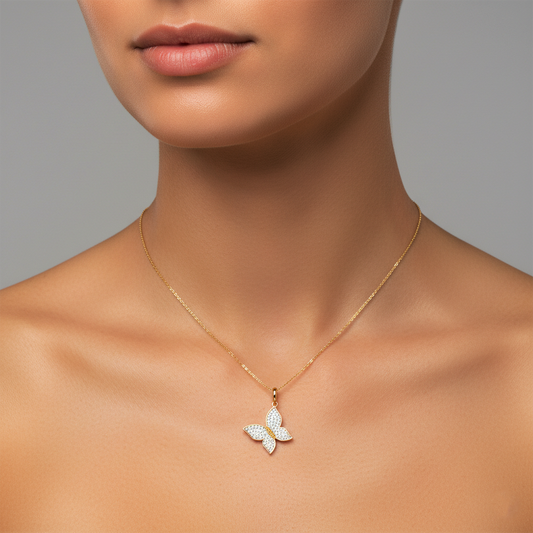 Diamond Butterfly Pendant Necklace in 14K Yellow Gold