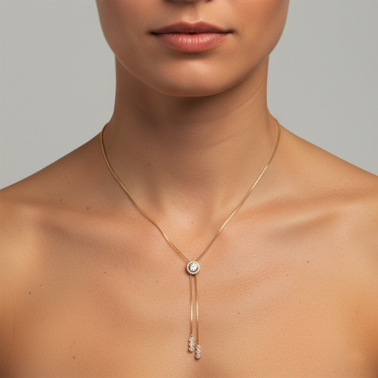 Diamond Arc Lariat Necklace in 14K Yellow Gold
