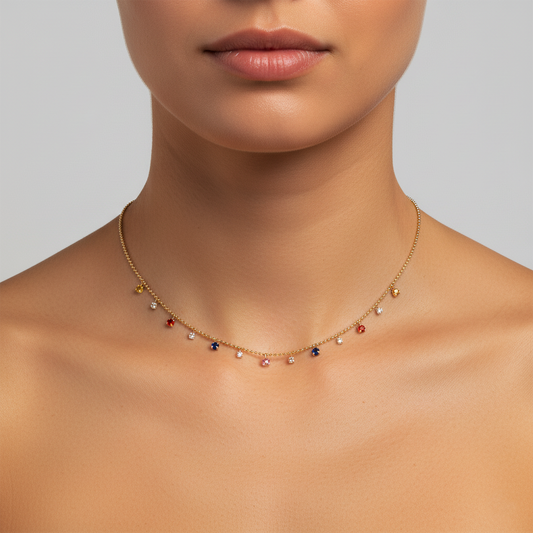 Crescent Blue Sapphire Moon Necklace in 14K Yellow Gold