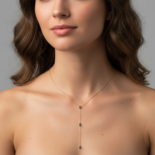 Emerald Drop Accents Lariat Necklace in 14K Yellow Gold