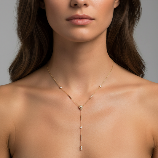 Charm Diamond Lariat Necklace in 14K Yellow Gold