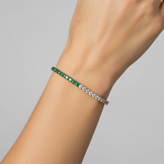 Chrysoprase Diamond Tennis Bracelet in 14K Yellow Gold