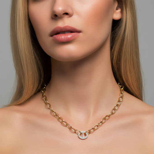 Diamond Link Pendant Chain Necklace in 14K Yellow Gold