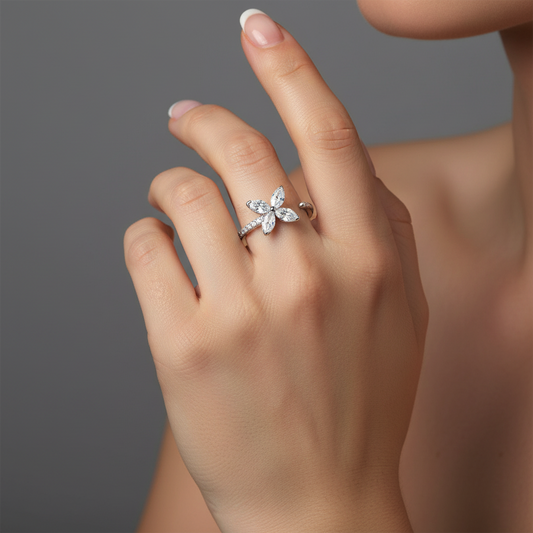 Diamond Blossom Open Wrap Ring in 14K White Gold