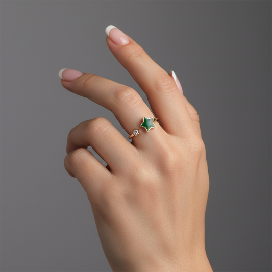 Green Star Diamond Open Wrap Ring in 14K Yellow Gold