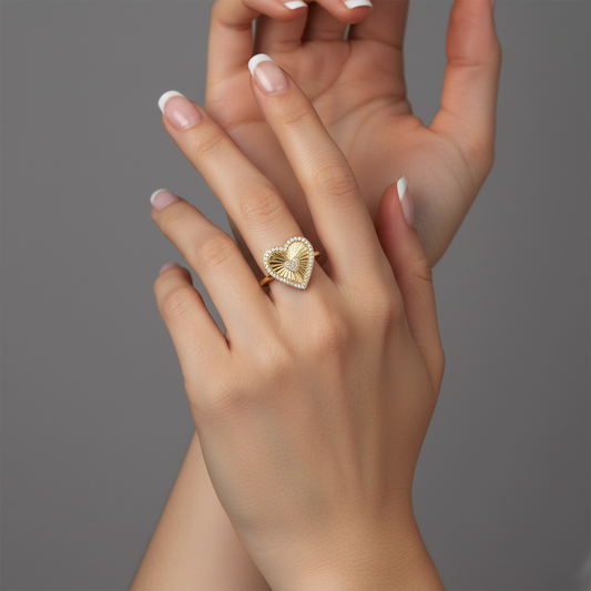 Heart Diamond Sweet Signet Ring in 14K Yellow Gold
