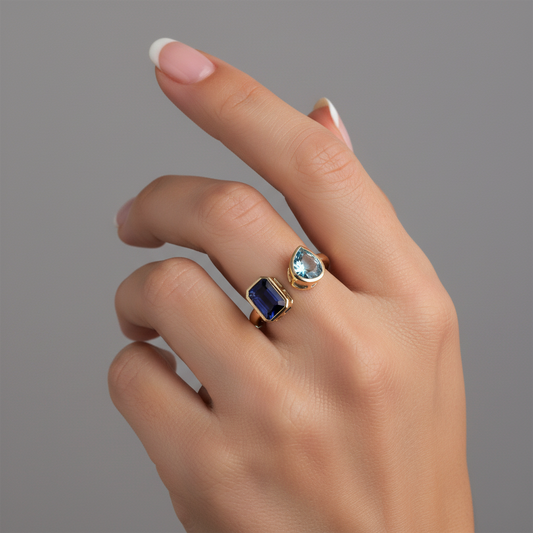 Open Teardrop Pave Diamond Ring in 14K Yellow Gold