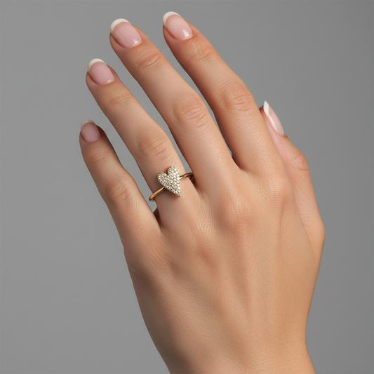 Heart Shape Diamond Crest Signet Ring in 14K Yellow Gold
