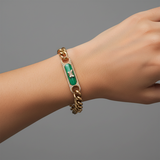 Malachite Butterfly Curb Chain Bracelet in 14K Yellow Gold