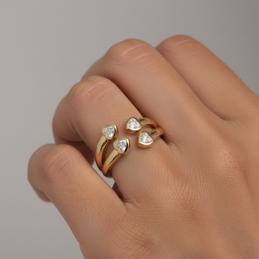 Pink Sapphire Diamond Emerald Open Wrap Ring in 14K Yellow Gold