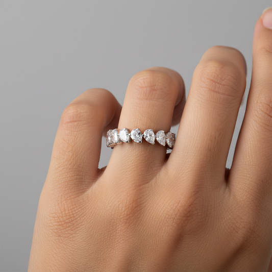 Pear Shaped Diamond Eternity Band Ring in 18K White Gold