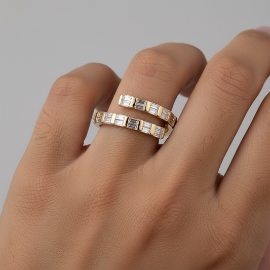 Open Circle Diamond Twist Ring in 14K Yellow Gold