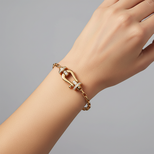 Diamond Buckle Clasp Chain Bracelet in 14K Yellow Gold