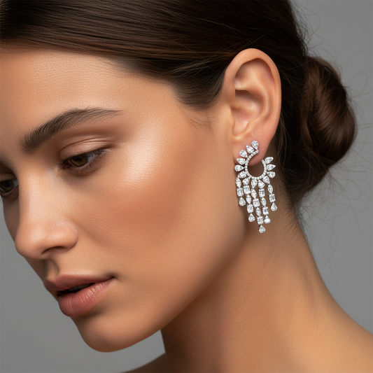 Chandelier Pear Marquise Diamond Statement Earrings in 18K White Gold