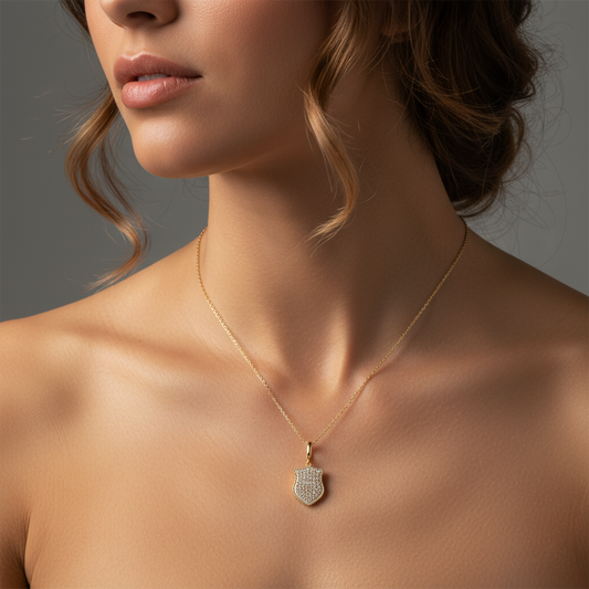 Diamond Shield Charm Pendant Necklace in 14K Yellow Gold