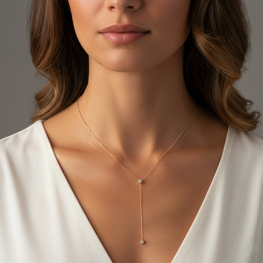 Slim Lariat Diamond Necklace in 14K Yellow Gold