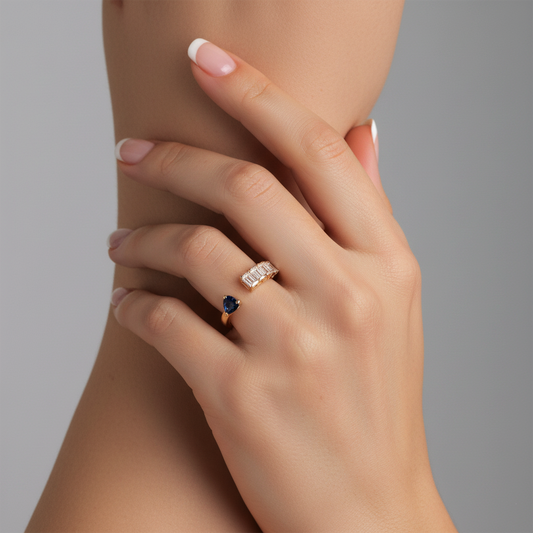 Heart Baguette Diamond Open Ring in 14K Yellow Gold