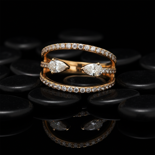 Double Pear Open Band Ring in 14K Yellow Gold