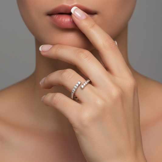 Two Tone White Diamond 14K White Yellow Gold Open Ring