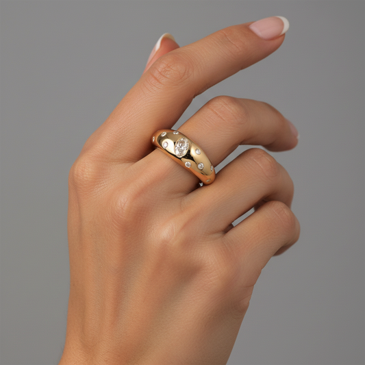 Scattered Oval Diamond Dome Ring in 14K Yellow Gold
