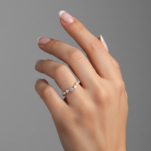 Pear Cut Diamond Half Eternity Band Ring in 14K Yellow Gold