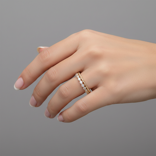 Beaded Diamond Eternity Band Ring in 14K Yellow Gold