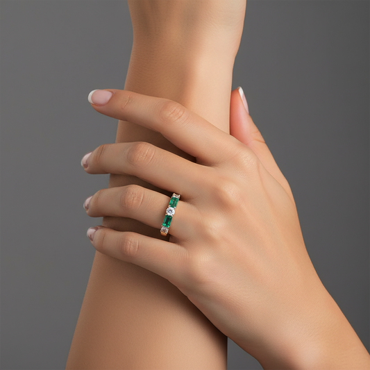Emerald Diamond Ruby Eternity Ring in 14K Yellow Gold