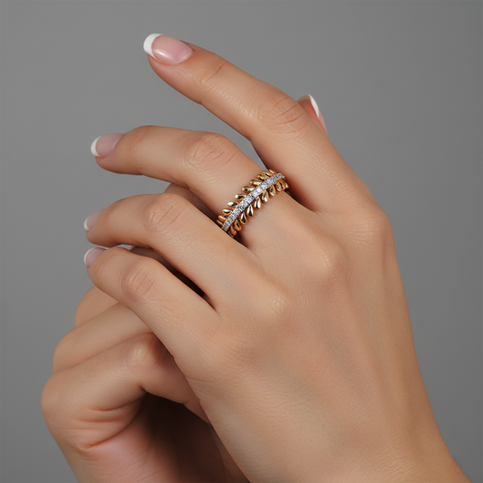 Diamond Leaf Motif Ring in 14K Yellow Gold