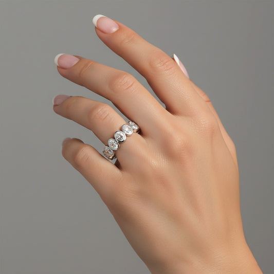Bezel Set Oval Diamond Band Ring in 14K White Gold