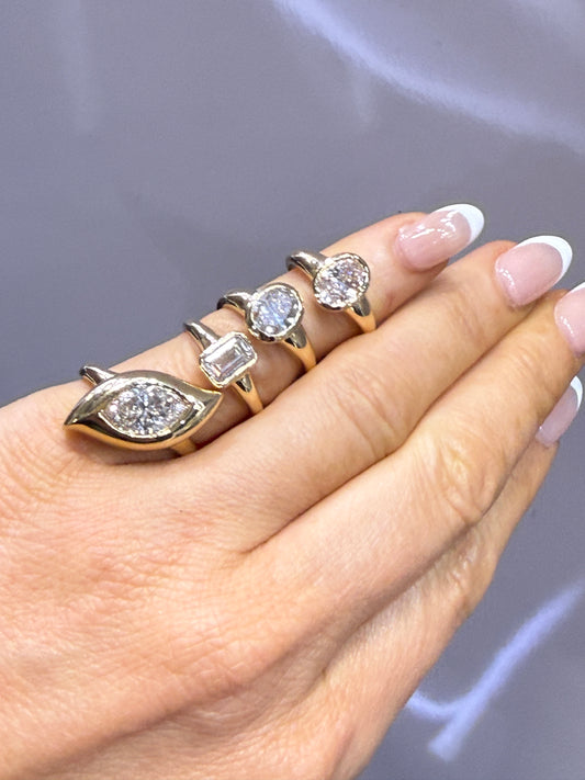 Marquise Bezel Set Diamond Ring in 14K Yellow Gold