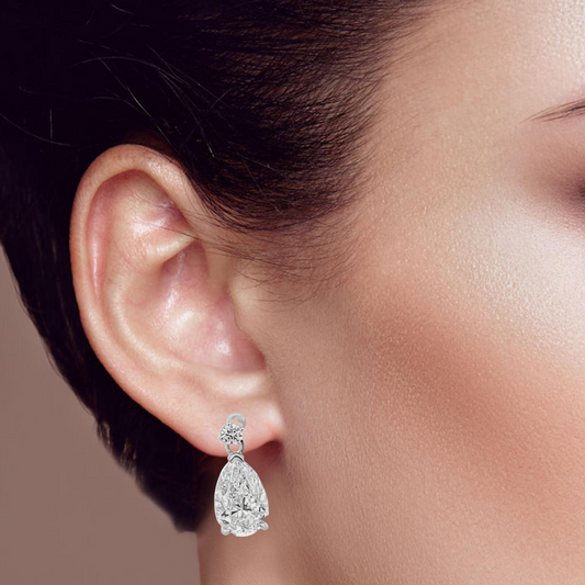 Pear Shaped Diamond Drop Earrings in 18K White Gold